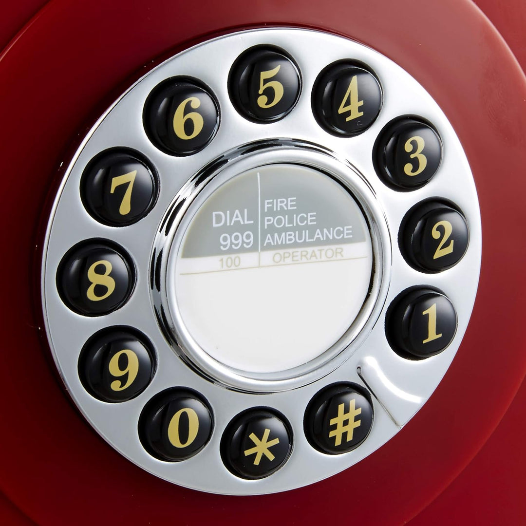 GPO 746WALL Retro Festznetztelefon mit Drucktasten zur Wandmontage mit authentischer Klingelton, Rot