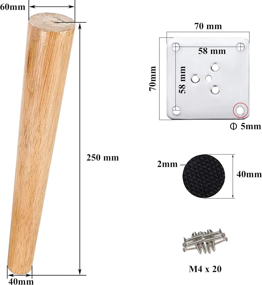 Drenky 4 Stück 25cm Möbelfüsse Holz Rund Möbelfüsse Holz Schräg Dunkel Tischbeine Holz Schrankbeine