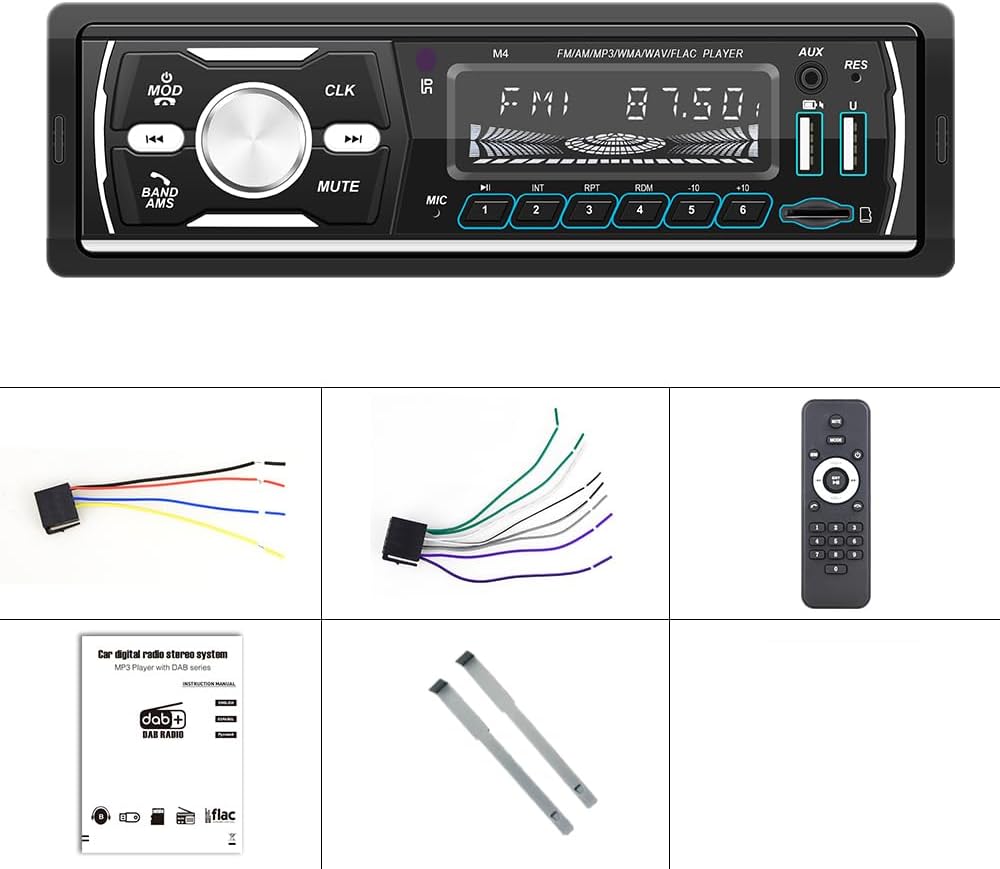 DAB + Autoradio mit Bluetooth 1 Din Digital Media Player Freisprecheinrichtung FM/AM/RDS Radio Auto