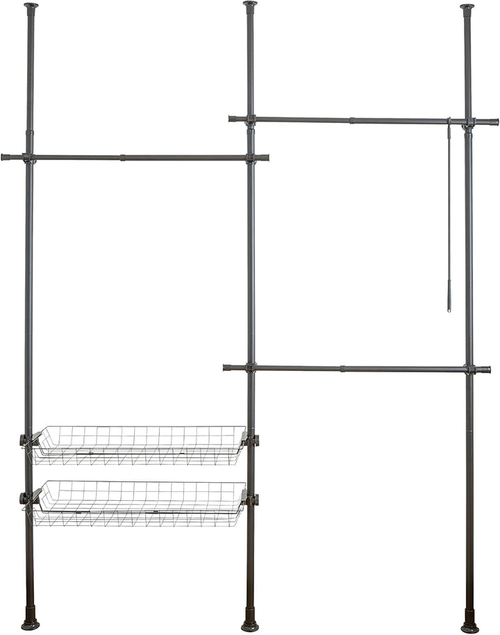 WENKO Teleskop-System Herkules Duo Schwarz matt, verstellbares Ordnungssystem, 3 Kleiderstangen/2 Ab