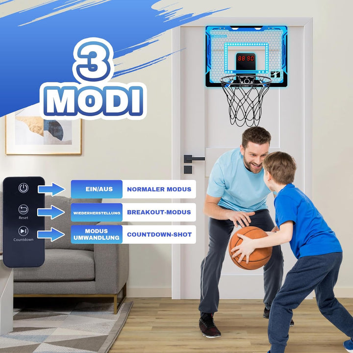 Aragallant Basketballkorb Indoor für Kinder, Mini Basketballkorb fürs Zimmer mit 4 Bällen und Elektr