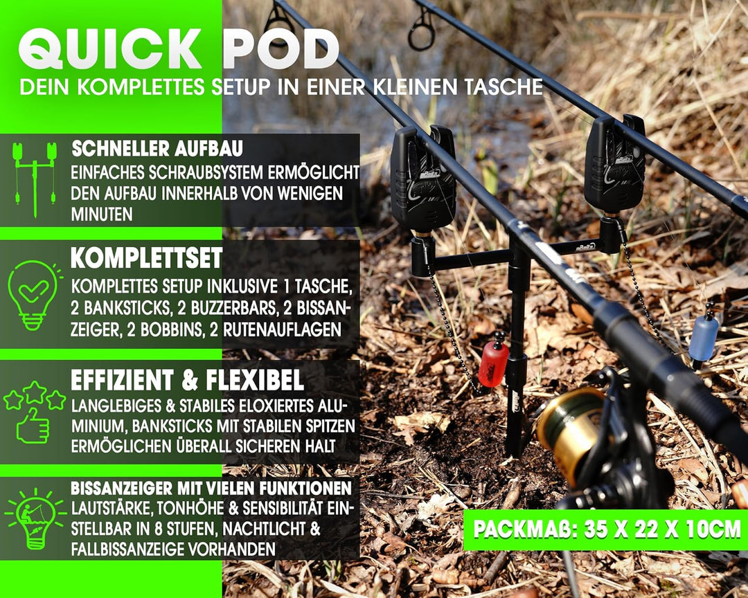 Angel-Berger Magic Baits Black Quick Rod Pod mit Tasche Bissanzeiger Rutenauflage Bobbin