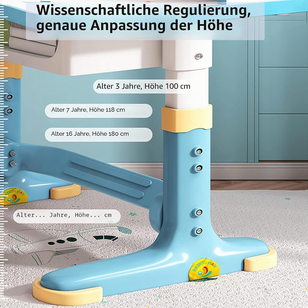 Kinderschreibtisch Höhenverstellbar, Tisch und Stuhl Set mit Schublade Kinderzimmer Möbel Mädchen Ju