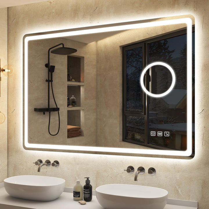 S'bagno Bluetooth Badezimmerspiegel mit Beleuchtung 100x70cm, Badspiegel mit Beleuchtung und 5fach-L