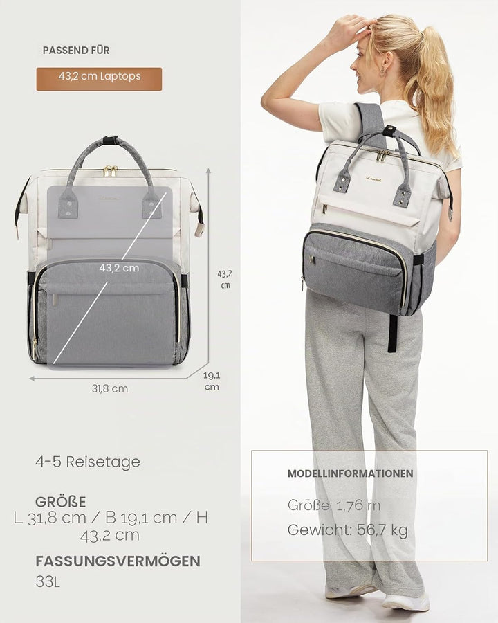 LOVEVOOK Laptop Rucksack Damen 17 Zoll, Gross Schulrucksack Teenager, Rucksack Handgepäck, Wasserdic