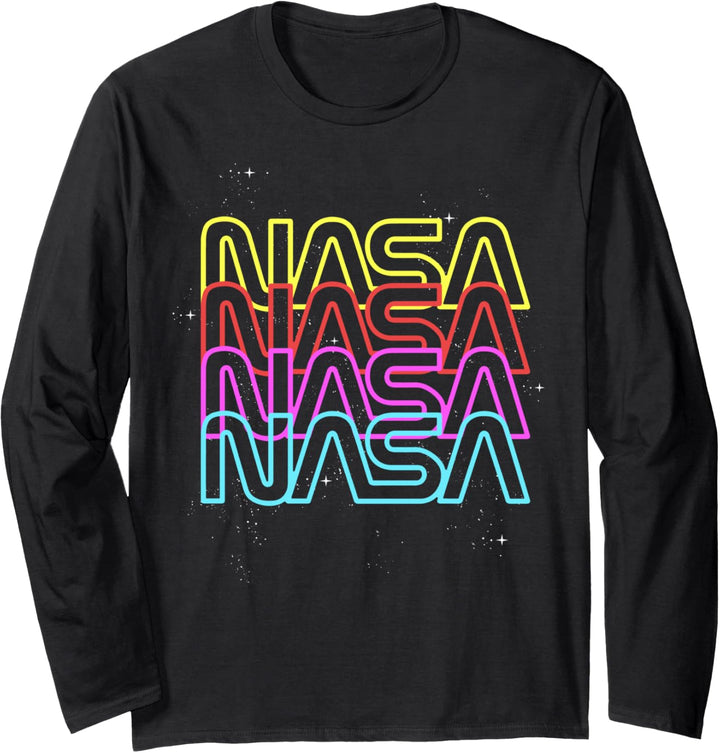 NASA Neon Rainbow Repeat Text Logo Langarmshirt