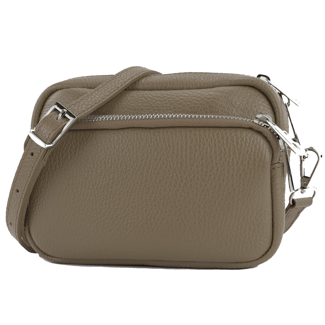 modamoda de T231 Damen Leder Umhängetasche Schultertasche Small handmade in Italy Dunkeltaupe, Dunke