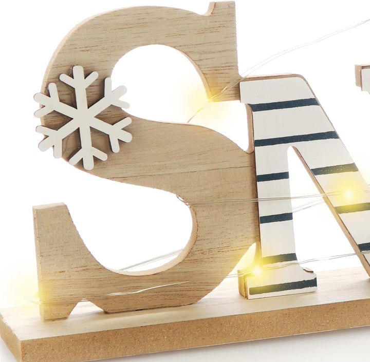 com-four® LED Deko Aufsteller aus Holz - beleuchteter Schriftzug auf Holzsockel - Deko-Schriftzug zu