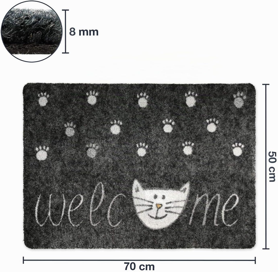 deco-mat Fussmatte Katze 50 x 70 cm Grau - Fussmatte mit Katzen - rutschfest &amp; waschbar - Schmutzfan