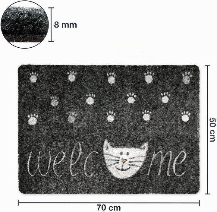 deco-mat Fussmatte Katze 50 x 70 cm Grau - Fussmatte mit Katzen - rutschfest &amp; waschbar - Schmutzfan
