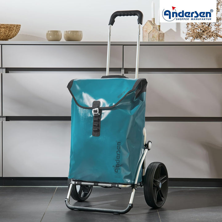 ANDERSEN Einkaufstrolley - Royal Shopper Ortlieb Petrol | mit Flüsterrädern, grosse Räder, 25 cm, au