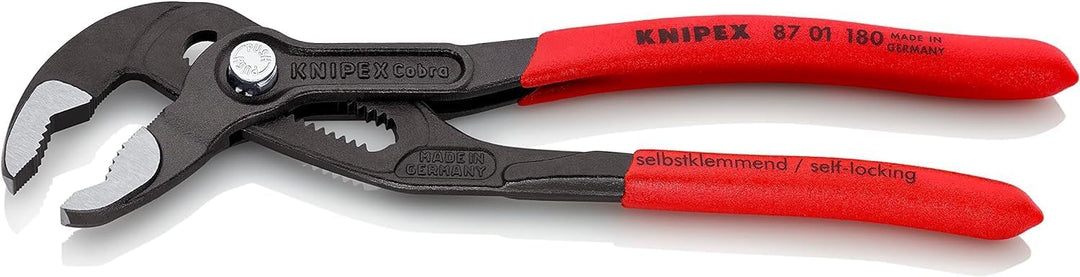 KNIPEX Cobra, Wasserpumpenzange | Rohrzange, Chrom-Vanadium, atramentiert, 180 mm (SB-Karte/Blister)