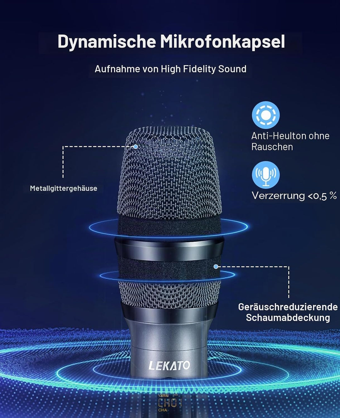 LEKATO Kabelloses Mikrofon, Mikrofone mit 30 Stunden Laufzeit für Karaoke,wiederaufladbar,Dual-Handm