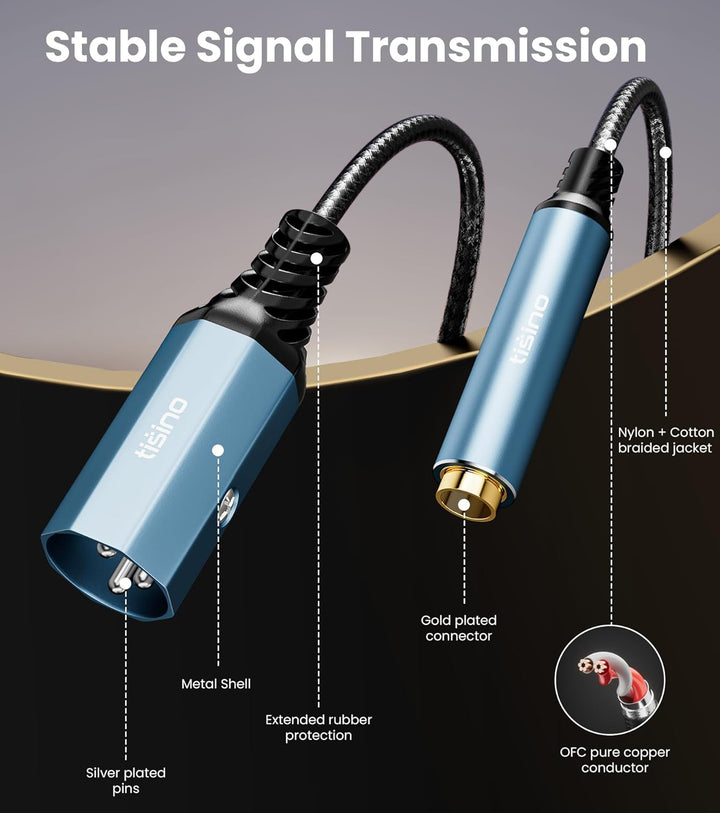 Tisino 6,3mm Klinke auf XLR Kabel, 30cm symmetrisches 6,35mm Buchse auf XLR Stecker Stereo Audio Ada
