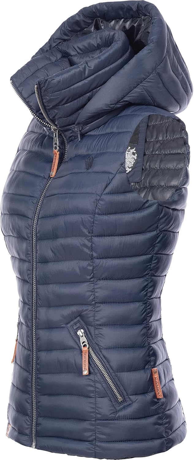 Navahoo Damen Übergangsjacke leichte Steppweste mit Abnehmbarer Kapuze Shadaa XS-3XL, XS Navy
