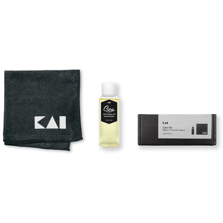 KAI Japanisches Kamelien-Öl (100 ml, 100% lebensmittelecht), Microfaser Pflegetuch (40 x 40 cm) prof