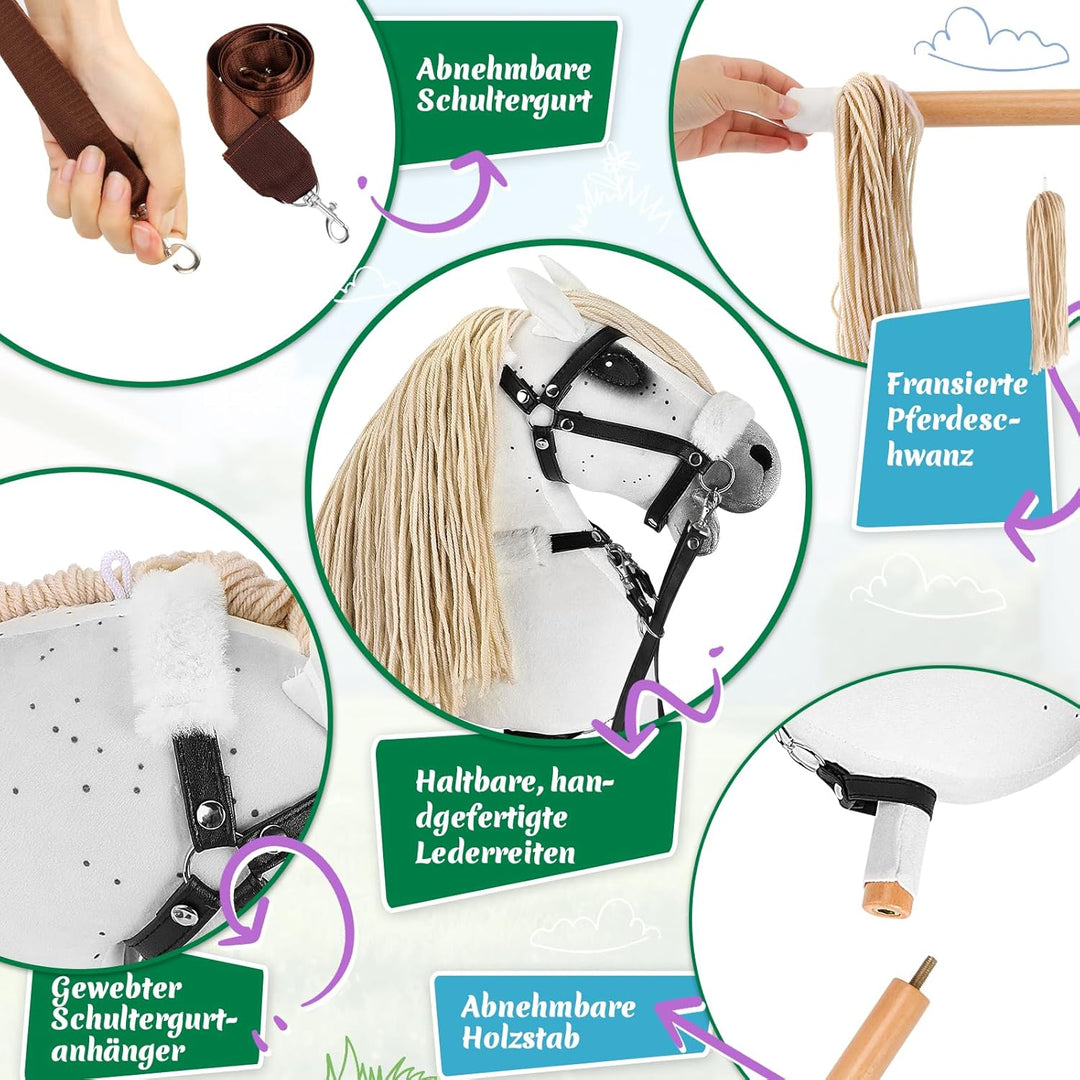 Hobby Horse, A3 Kopfgrösse Steckenpferd Kinder, Hobby Horsing mit Weichem Plüschhalfter, Fliessendem