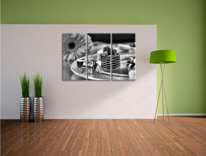 Pixxprint appetitliche Desserts als Leinwandbild/Grösse: 3 Teilig (120x80) cm/Wandbild/Kunstdruck/fe