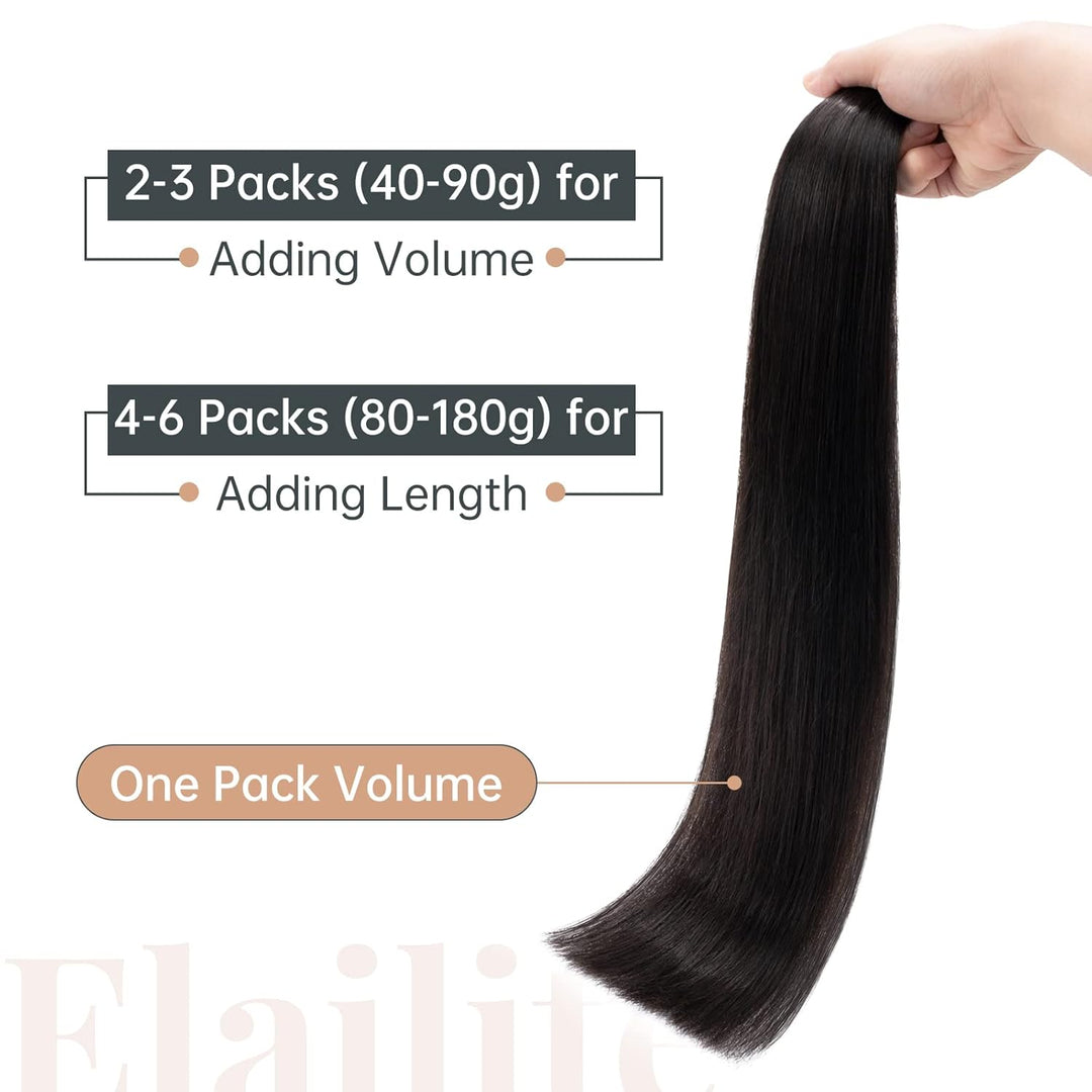 Elailite Echthaar Extensions Tape in #1B Naturschwarz 20 stück Invisible Kleber Haarverlängerung Kle