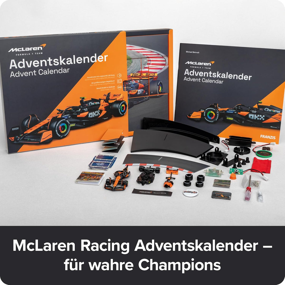 FRANZIS 67391 - McLaren Racing Adventskalender 2025 - Modellbausatz im Massstab 1:43, inkl. Soundmod