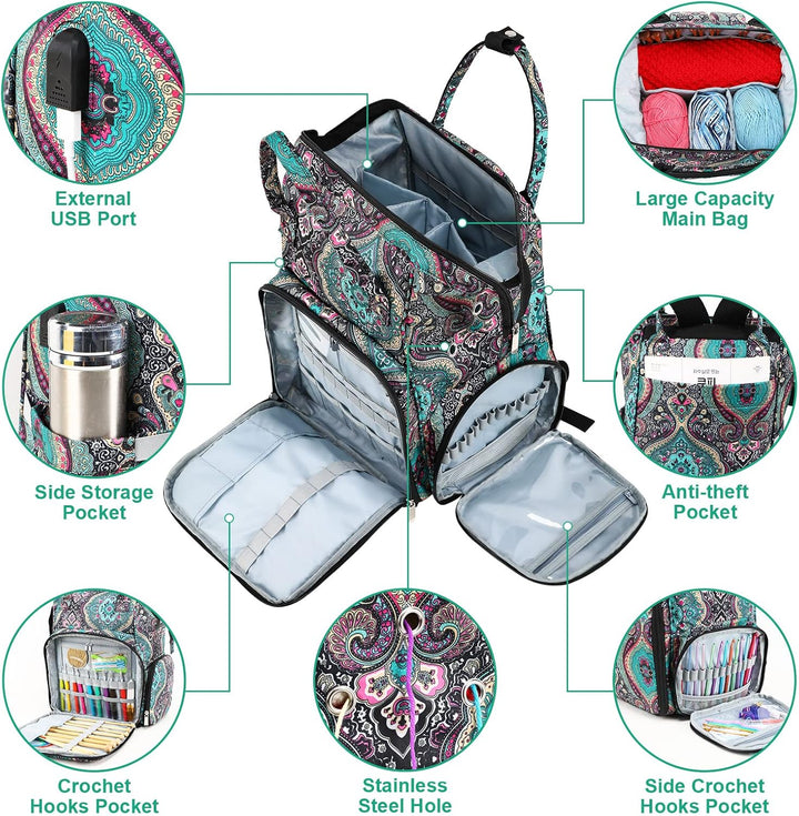 KOKNIT Stricktasche mit grossem Fassungsvermögen, tragbare Häkeltaschen und Tragetaschen, Organizer