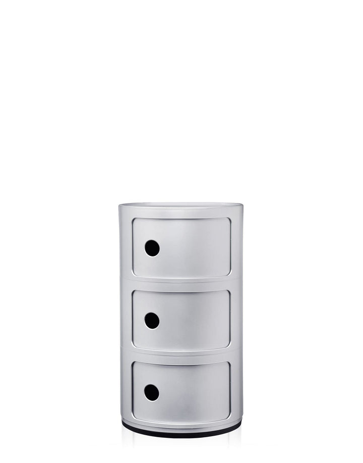 Kartell Componibili, 3 Elements, Silber, Runde Basis 3-fächer Silber, 3-fächer Silber