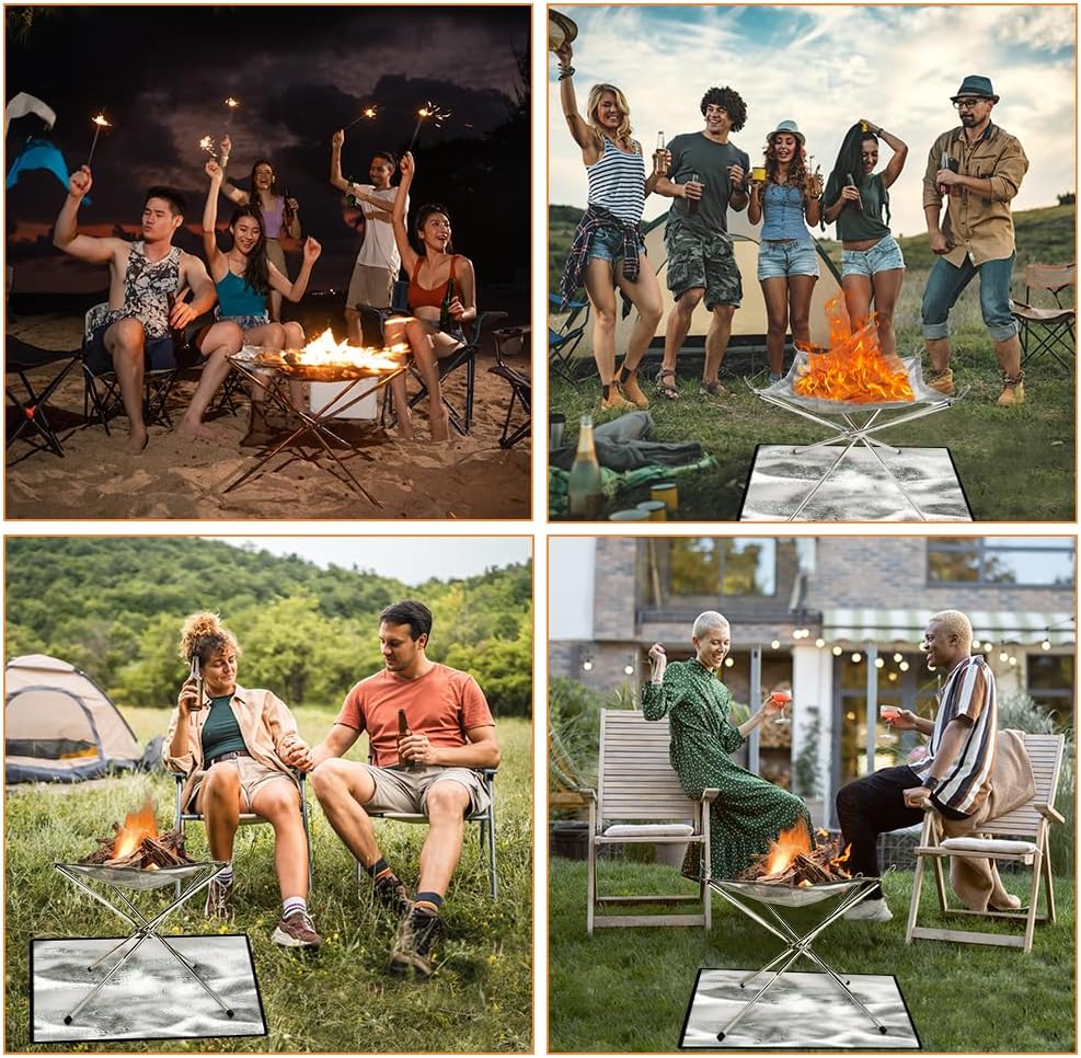 flintronic Fire Pit Outdoor, Tragbare Feuerstelle Fire Pit Outdoor mit Feuer Pit Mat und Carry Bag,