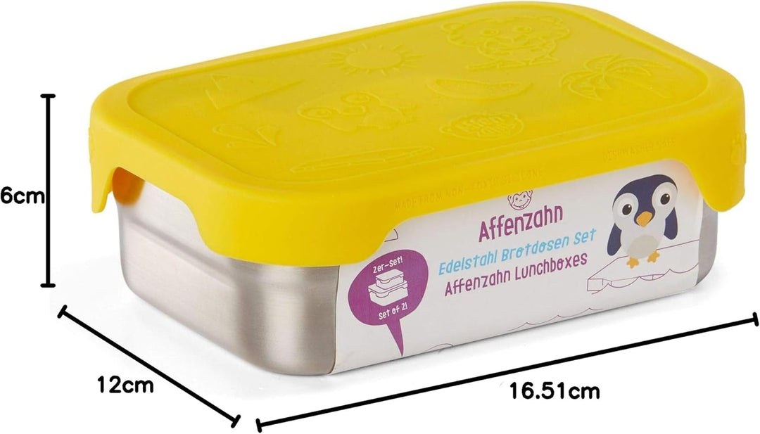 Affenzahn Edelstahl Brotdosen Set inkl. Snack-Box Silikon-Deckel BPA-frei Spülmaschinenfest Tiger, T