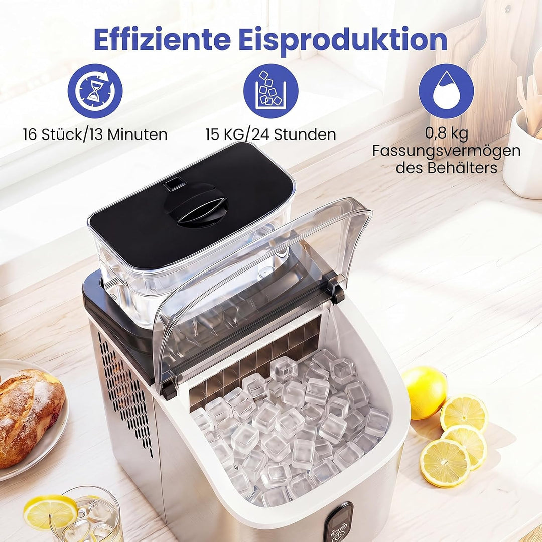 COSTWAY 1,5L Eiswürfelmaschine, Ice Maker 15kg in 24H | Eismaschine 16 Eiswürfel in 13min, Eiswürfel