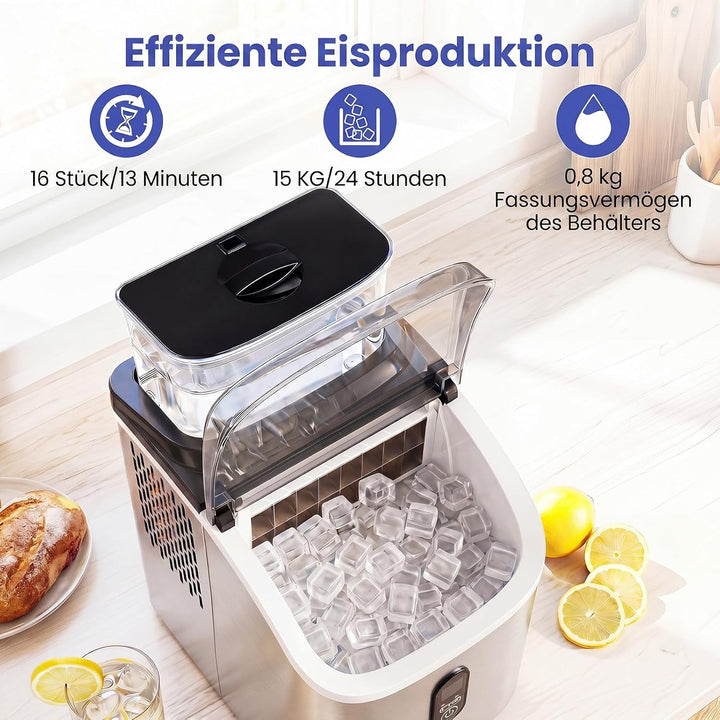 COSTWAY 1,5L Eiswürfelmaschine, Ice Maker 15kg in 24H | Eismaschine 16 Eiswürfel in 13min, Eiswürfel