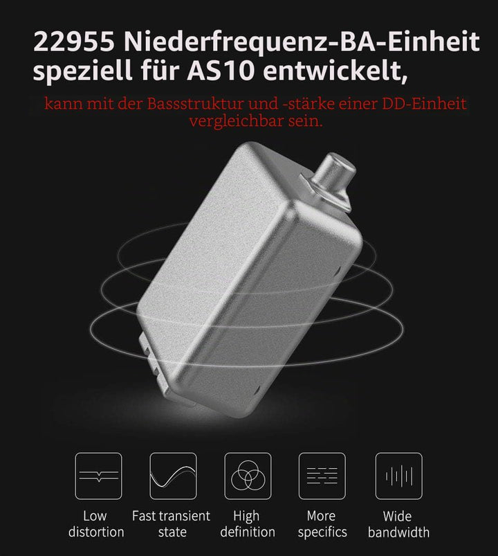 LINSOUL KZ AS10 5BA HiFi Stereo In-Ear Kopfhörer - Hochauflösender Kopfhörer mit abnehmbaren 0,75 mm