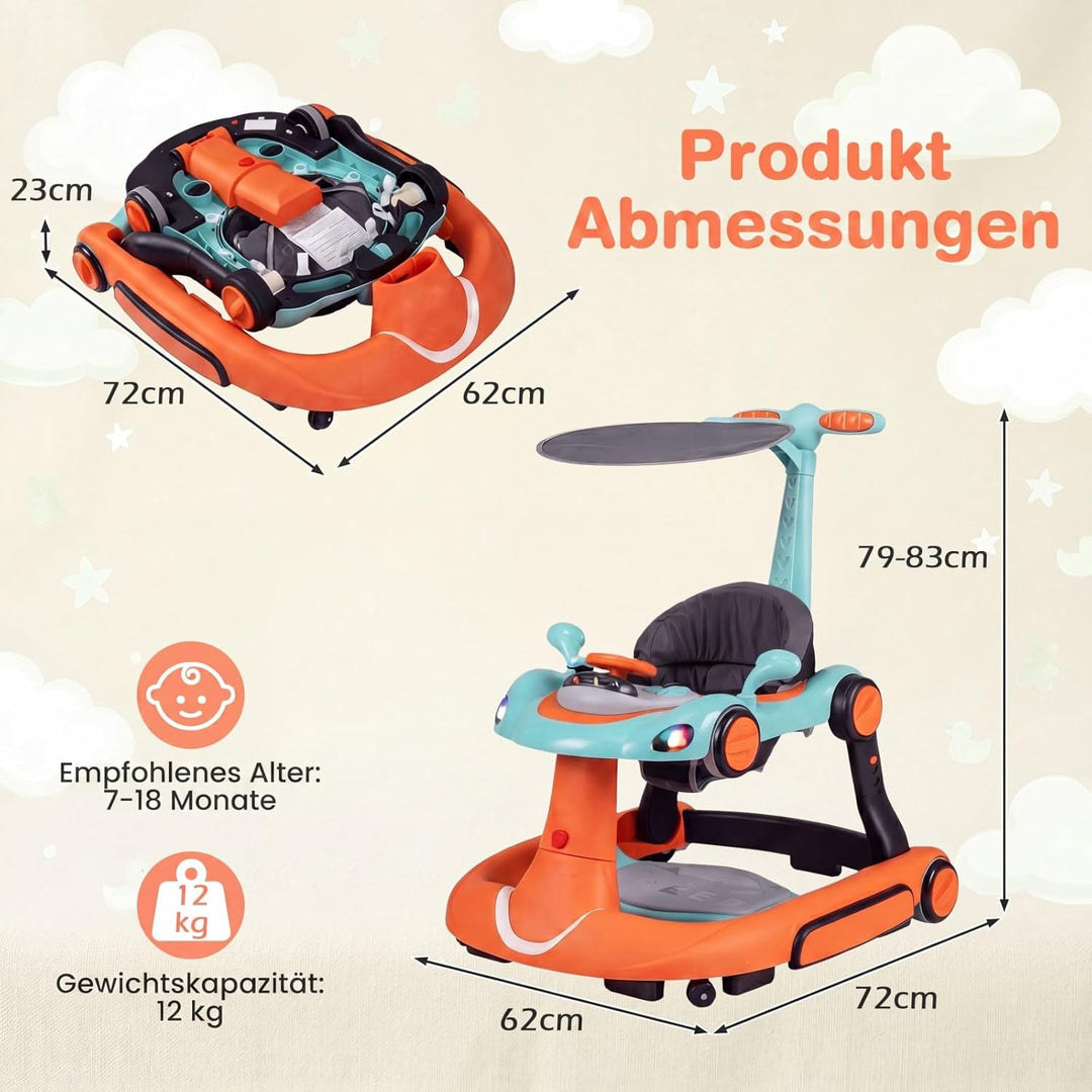 COSTWAY 7 in 1 Lauflernhilfe mit Verdeck, Lauflerwagen mit einstellbarer Höhe & Geschwindigkeit, Bab