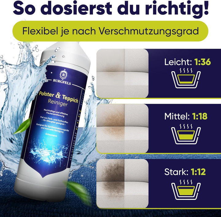 Polsterreiniger Waschsauger Reinigungsset mit Mikrofasertuch [Duft neutral] Teppichreiniger Mittel,