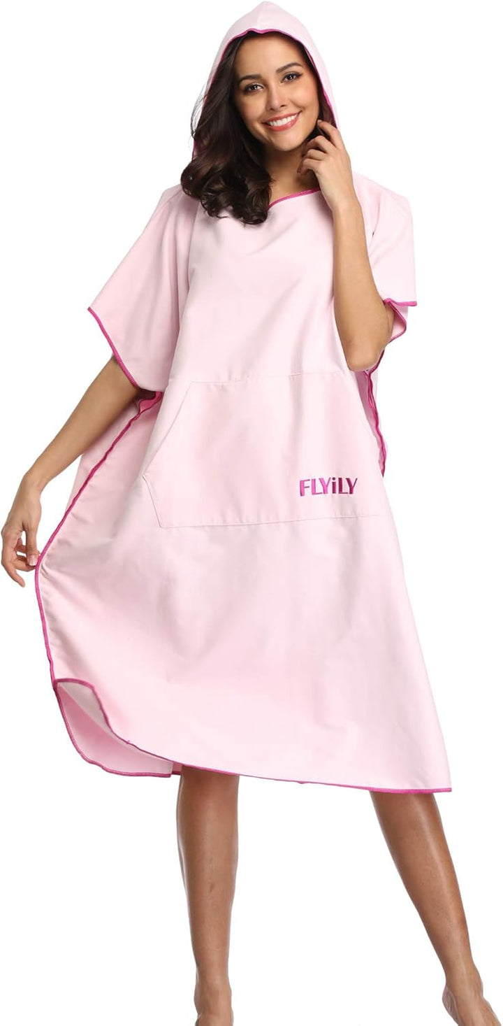 FLYILY Microfaser Surf Poncho Handtuch mit Kapuze Bademantel zum Schwimmen und Strand wechseln Einhe