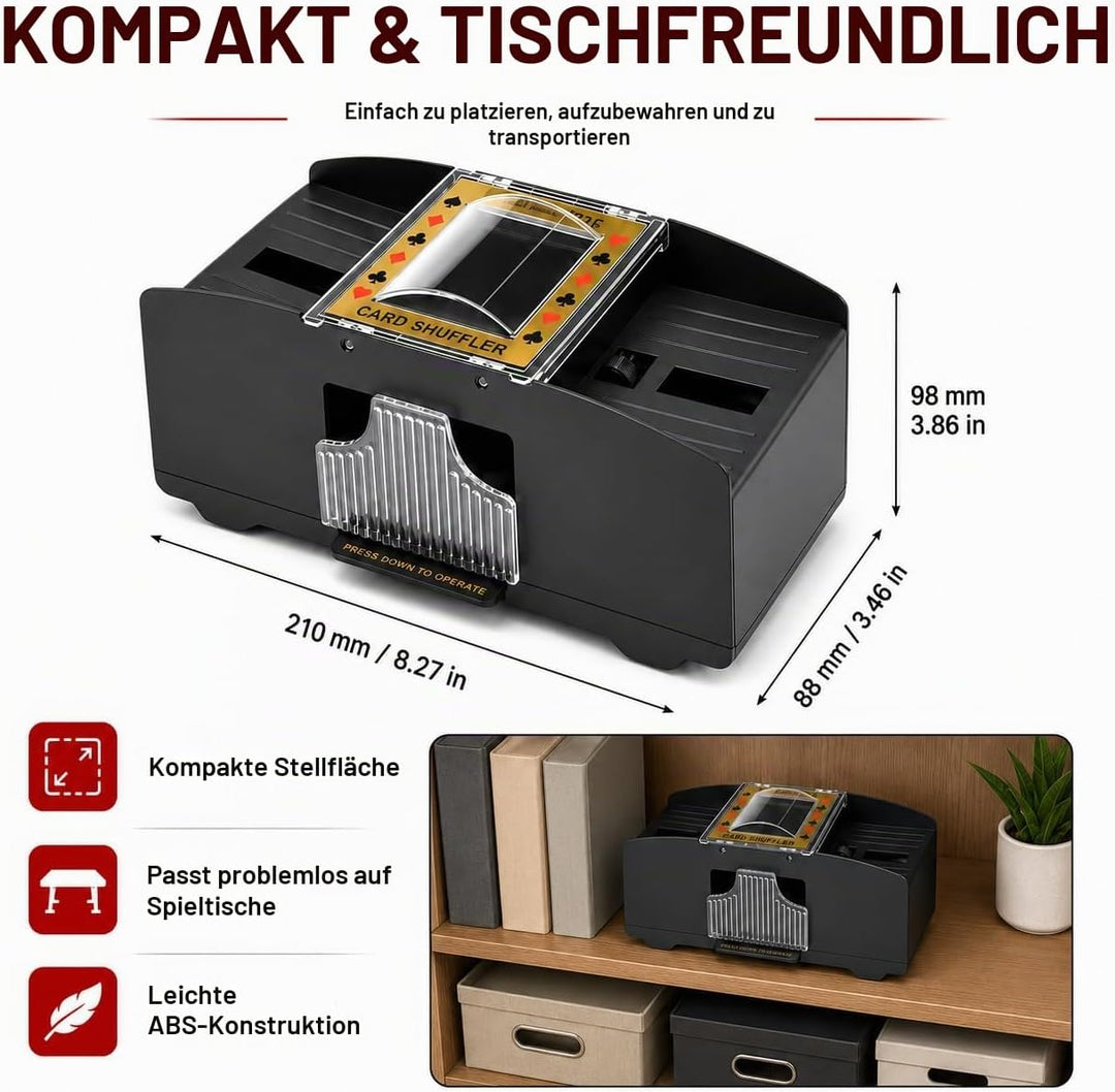 Automatischer Kartenmischer für 1-2 Kartendecks, Kompatibel mit UNO, Poker, Skyjo, Skip BO, Elektris