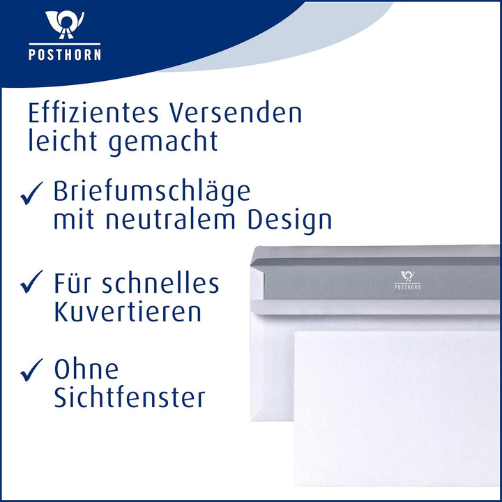 POSTHORN Briefumschlag DIN lang (100 Stück) & 100 Briefumschläge mit Fenster DIN weiss / ohne Fenste