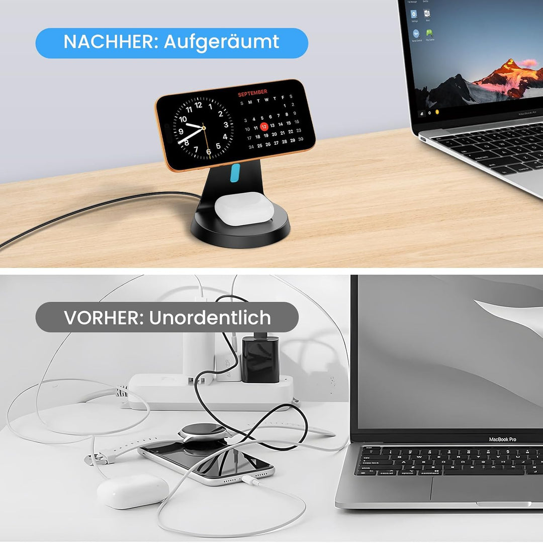 JoyGeek Ladestation Apple Watch und iPhone für Magsafe, 3 in 1 Induktive Ladegerät Schnellladung für