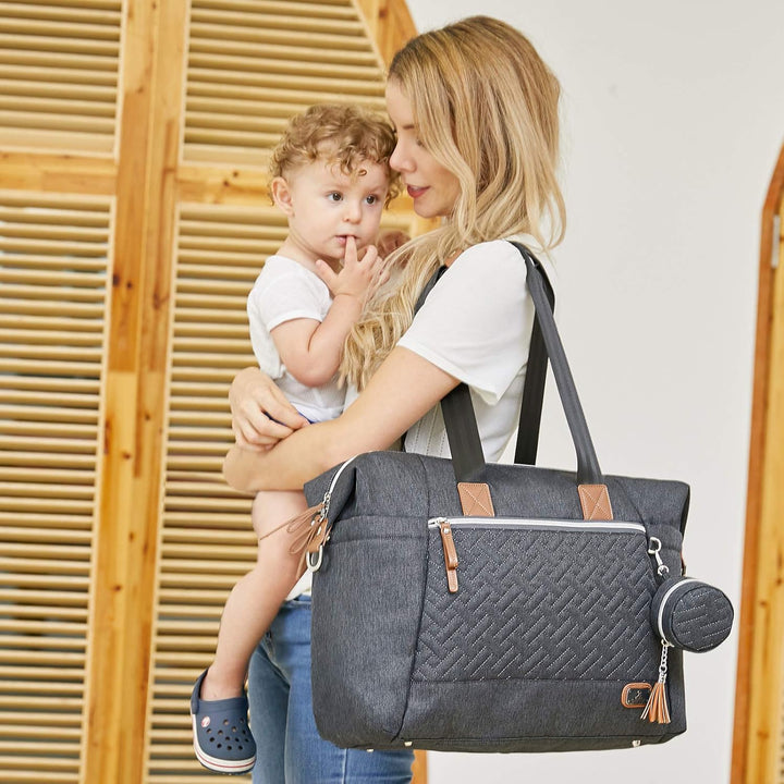 Dikaslon Wickeltasche mit Schnullertasche und Wickelunterlage, Grosse Reisewindeltasche für Mama und