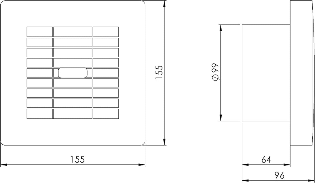 Ø 100mm Badlüfter mit Automatischer Jalousie und Nachlauf-Timer - Ventilator mit Lamellen - Weiss Lü