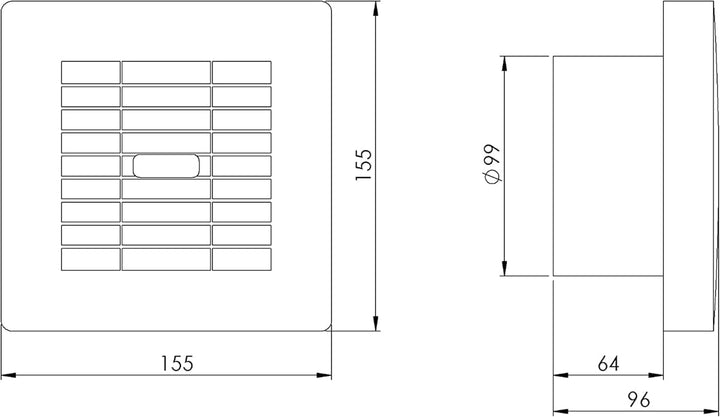 Ø 100mm Badlüfter mit Automatischer Jalousie und Nachlauf-Timer - Ventilator mit Lamellen - Weiss Lü