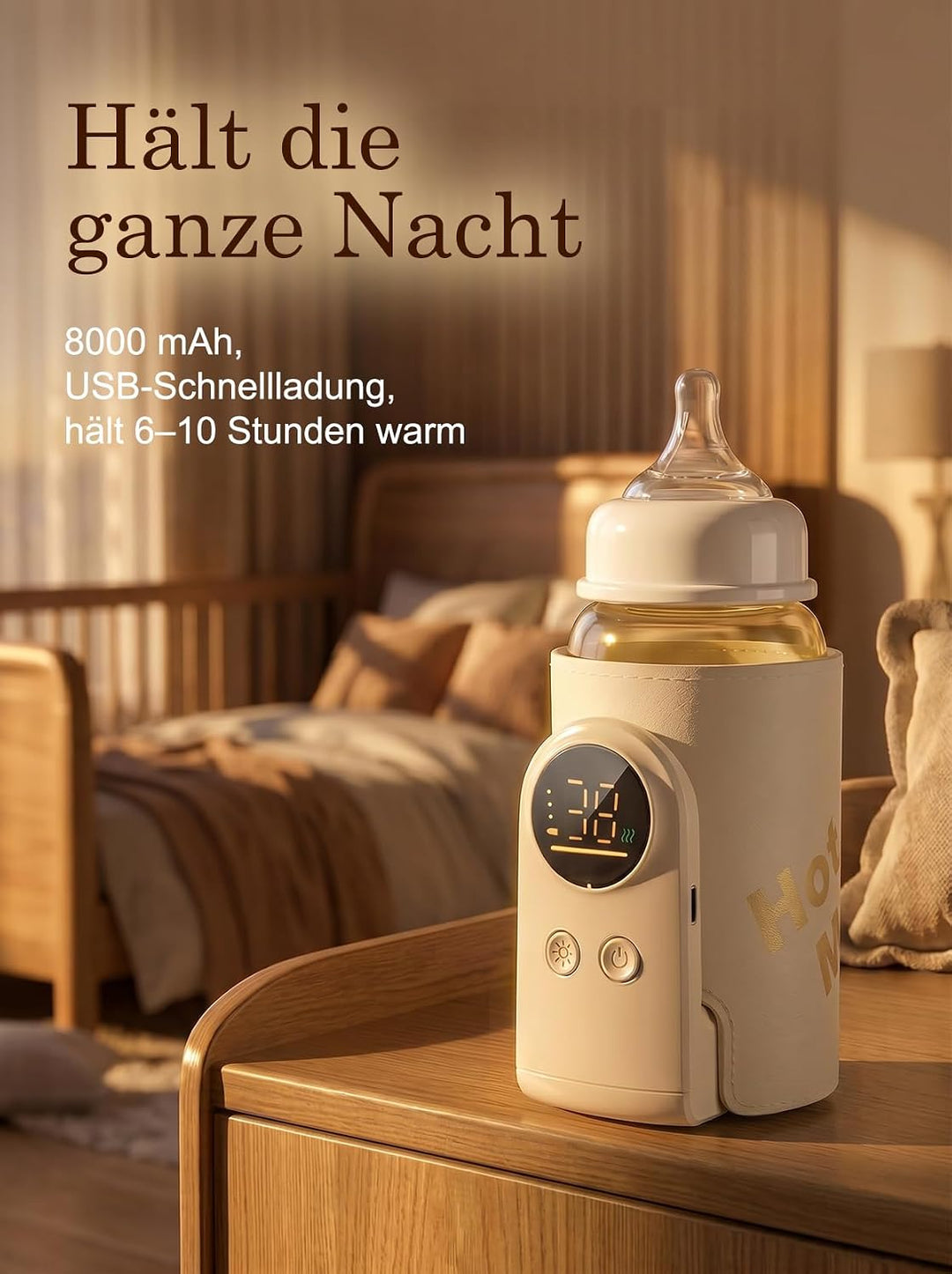 Drahtloses Milchwärmer, mit LED Temperaturdisplay 8000mAh Flaschenwärmer Baby Unterwegs 6 stufige Sc
