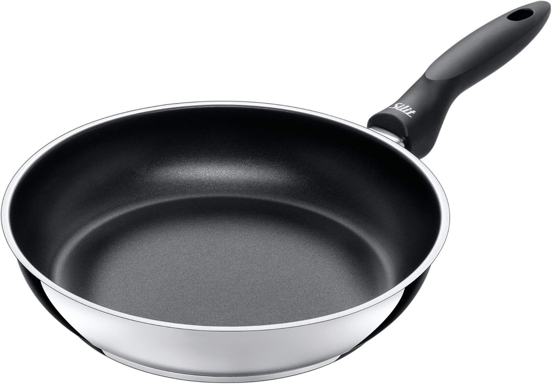 Silit Domus Bratpfanne Induktion 28 cm hoch, Edelstahl beschichtet, Kunststoffgriff, für schonendes