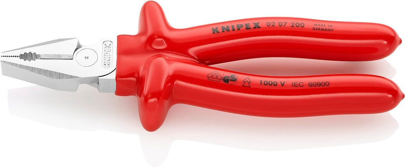 Knipex Kraft-Kombizange verchromt, tauchisoliert, VDE-geprüft 200 mm 02 07 200 Tauchisoliert, Rot, 1