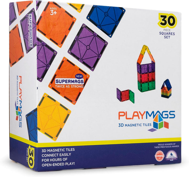 Playmags Starter Kit - 30 Stück Squares Set: Jetzt mit stärkeren Magneten, Robust, Super-Durable Mag