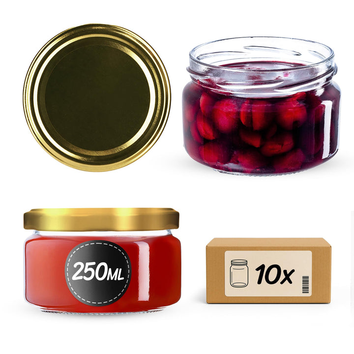 KADAX 10er Set Marmeladengläser 250ml mit Schraubdeckel Ø 82 mm in Gold - luftdichte, spülmaschinenf