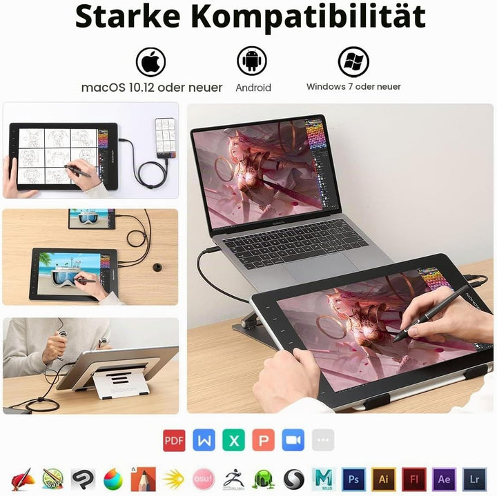 GAOMON PD1610 Grafiktablett mit 2.5K QHD 120% sRGB Full Lamination Screen, 8192 Levels Upgraded Batt