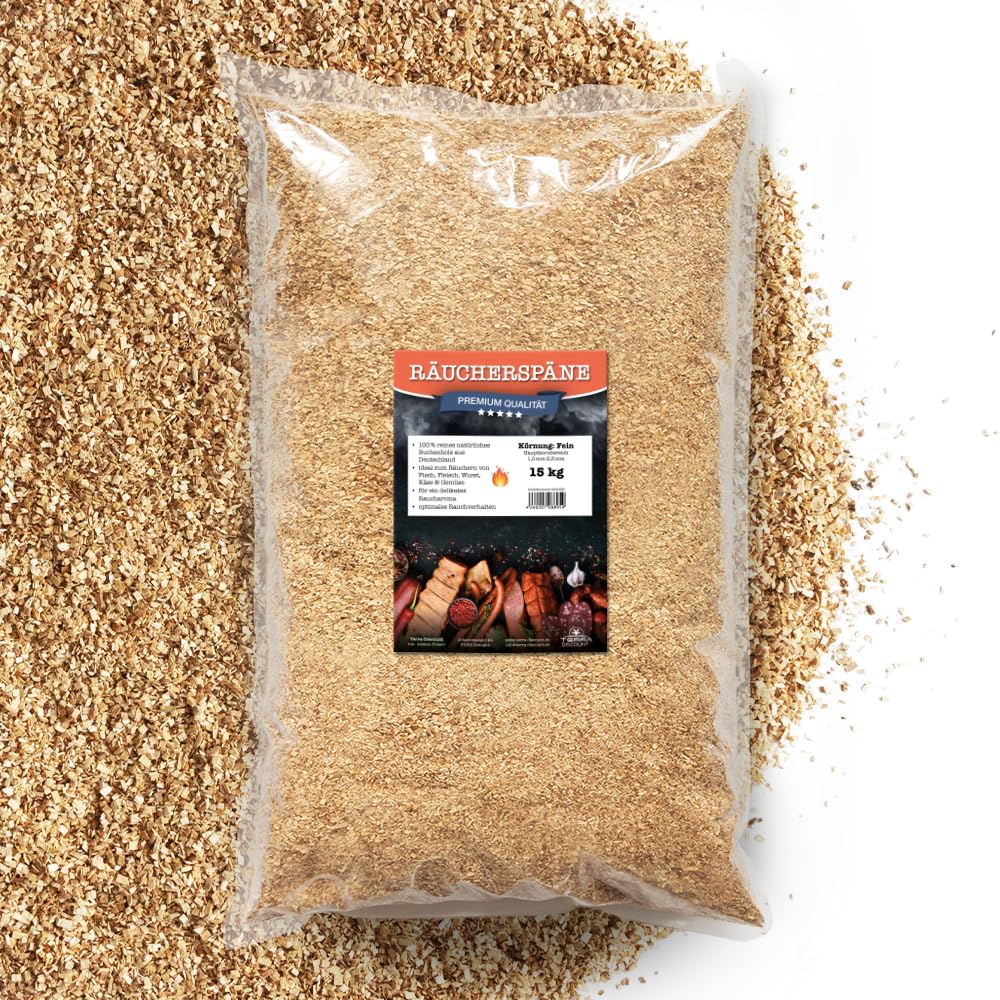 Terra Discount Räucherspäne Buche 15Kg in den Körnungen fein/mittel oder grob | Buchenholz-Späne zum