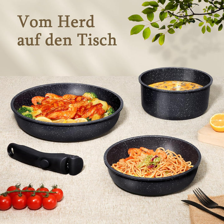 GiPP Pfannenset Topfset mit Abnehmbarer Griff, 15Plus-Teilig Kochtopf Induktion mit Keramik Antihaft