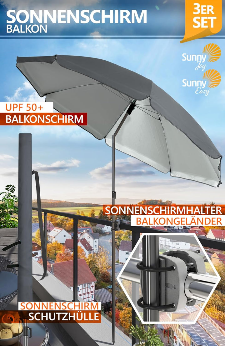 4smile SunnyJoy Sonnenschirm Balkon + Sonnenschirmhalter Balkongeländer + Sonnenschirm Schutzhülle -