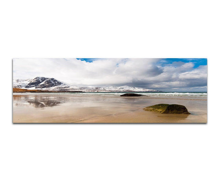 Paul Sinus Art Panoramabild auf Leinwand und Keilrahmen 150x50cm Norwegen Fjord Berge Schnee Meer Wo